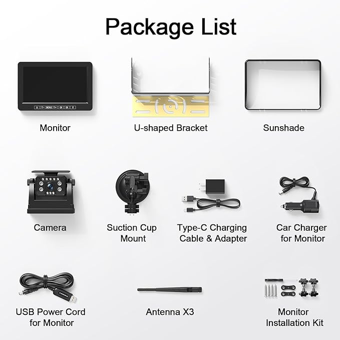 Fookoo Magnetic Solar Wireless Backup Camera System, Portable 7" DVR Monitor with BSD 1 Min Install HD 1080P Rear View Camera Night Vision Rechargeable for SUV Truck Pickup RV Camper Tractor DTC701