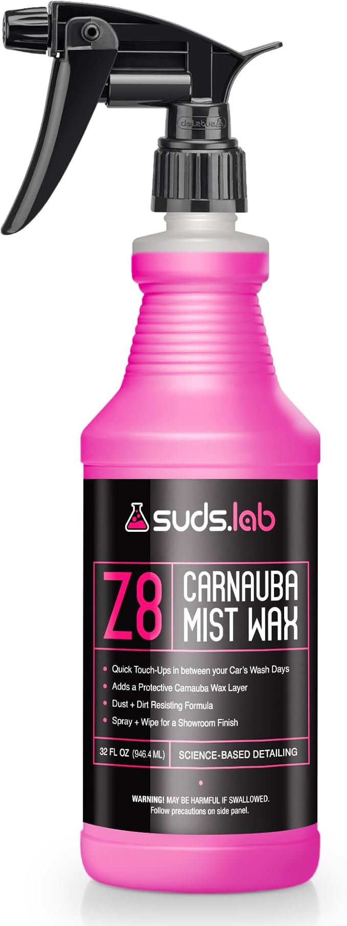 Suds Lab Z8 Carnauba Mist Wax – High Gloss Shine & UV Protection – Fast Water Beading Spray for Paint, Glass, & Clear Coat – Quick, Easy Application – 32oz