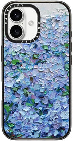 CASETiFY Impact Case for iPhone 16 [Slim / 8.2 ft. 4X Military Grade Drop Protection/Compatible with Magsafe] - Nantucket Blue Hydrangeas - Clear Black