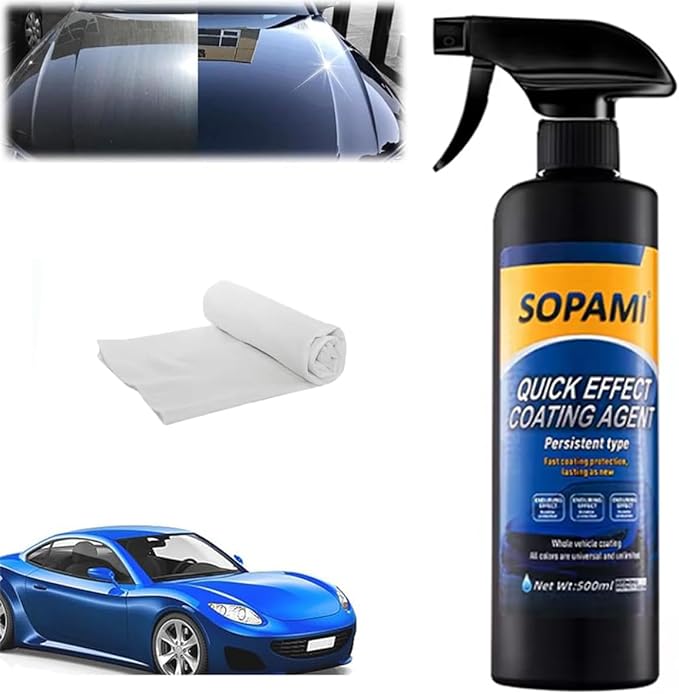 Sopami Car Coating Spray,Multi‑Purpose Quick Coating Spray | High Gloss Shine, Auto Body Wax Scraping and Polishing Waterless Wash, Wheels & Interior Surfaces (1 pcs)