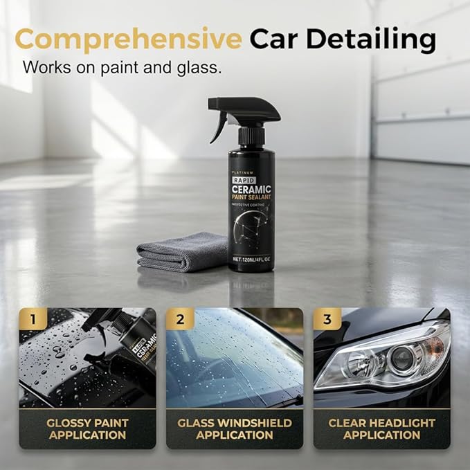 Rapid Ceramic Paint Sealant Spray, 2026 Upgraded Car Coating Spray for Shine & Protection, Gloss & Mirror Shine,Ultra Slick Finish Easy Car Coating (1 Set with Towel)