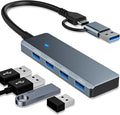 USB 3.0 Hub 4 Ports 5Gbps, Dual USB-A/C Aluminum Splitter, Ultra-Slim Multiport Expander Adapter for iPhone 17/16/15,MacBook,iPad,Laptop,PC,Desktop,HDD, Keyboard, Mouse, Xbox, PS5,Android