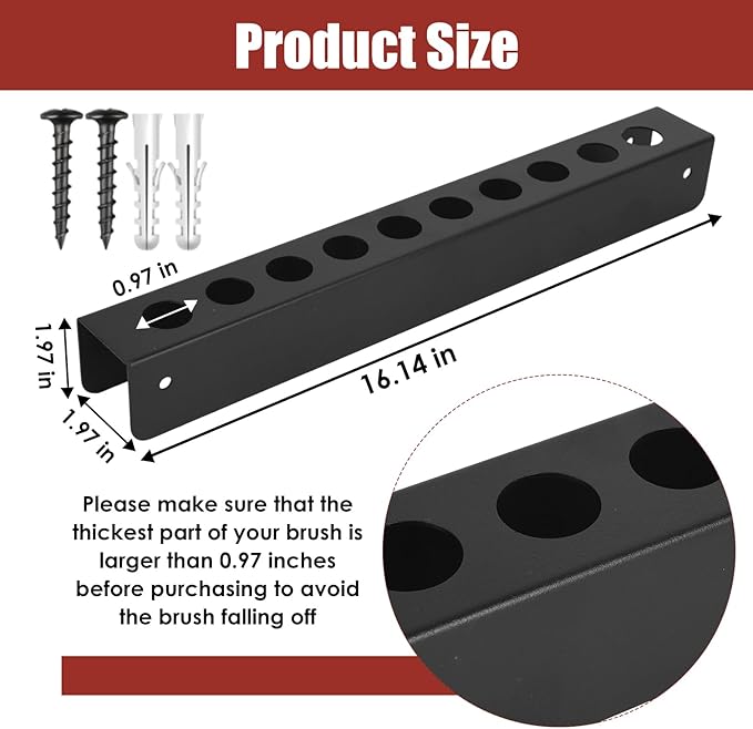 Detail Brush Holder, Detailing Brush Holder, Car Detailing Brush Holder, 10 Holes Car Detailing Brush Holder With Mounting Hardware, Wall Mount Detail Brush Rack for Garage Workshop Hole Size 0.96 In