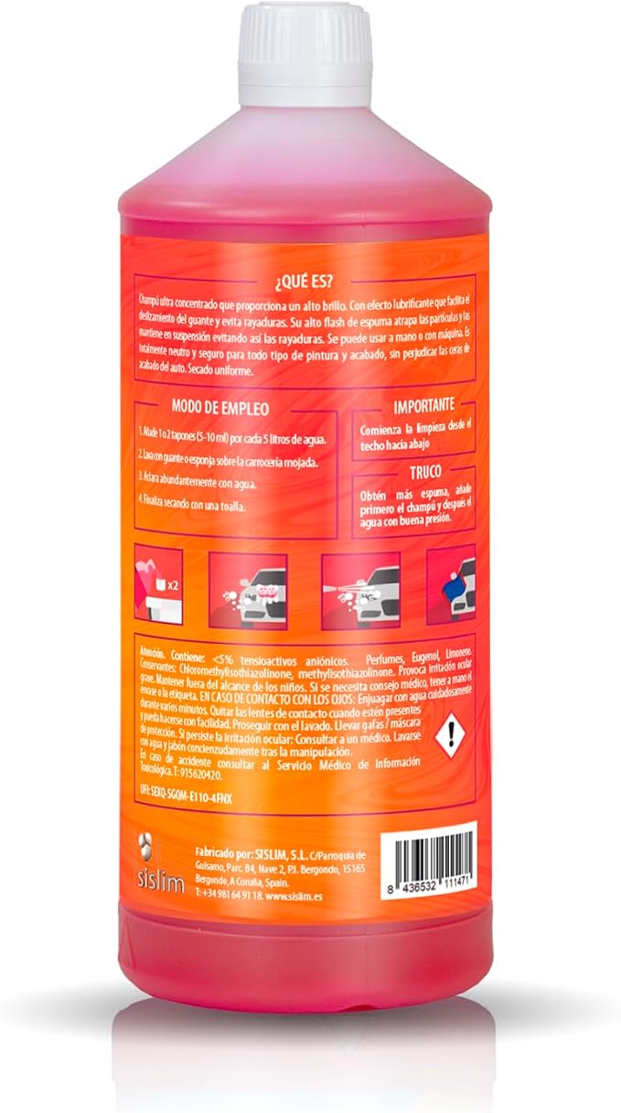 Sisbrill Intense Shine Car Shampoo – Ultra-Concentrated 1:1000 pH-Neutral Foaming Wash & Streak-Free Finish – 33 fl oz (200+ Washes)