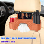 Car Headrest Backseat Organizer, Multifunctional Vehicle Seat Back Hanging Storage Box with Cup Holder and Hooks, Automotive Interior Headrest Storage Organizer, Universal Fit (Orange)