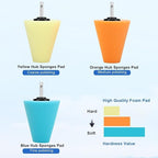 Linkstyle 5PCS Drill Polishing Cone Set, Car Wheel Polisher Sponge Pad Kit with Long Extension Pole & Cleaning Brush, Buffing Cone for 1/4" Hex Drill, Car Rim and Metal Surface Polishing Tool