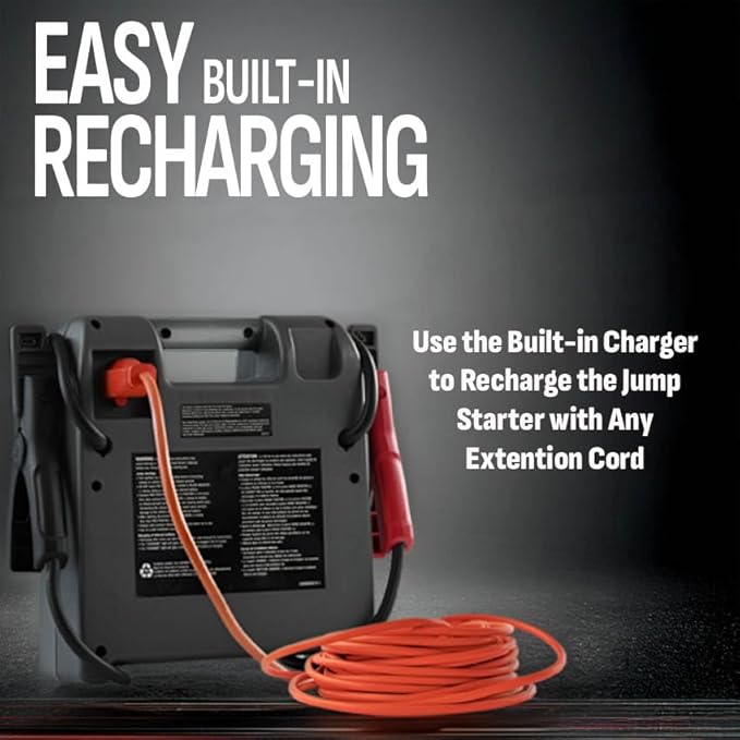 Schumacher Electric Car Battery Jump Starter & Portable Power Station - 1800 Peak Amps - 12V DC Power Outlet - With Overload & Short-Circuit Protection & Jumper Cables - DSR119