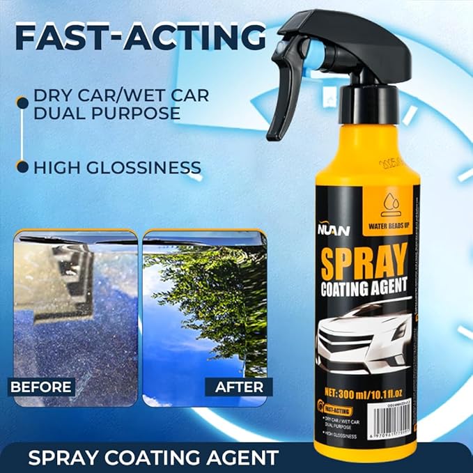 NUAN 2-Pack Nano Hydrophobic Ceramic Coating, 300ml Car Coating Spray Kit,Easy-to-Spray Auto Paint Protection, Includes Microfiber Cloth for Vehicle Shine & Protection