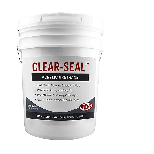Rain Guard Water Sealers - CLEAR-SEAL - Professional Sealer And Finish Coat For Decorative Concrete, Stone, And Other Masonry Surfaces - Acrylic Urethane Coating - High Gloss - Ready To Use - 5 Gallon