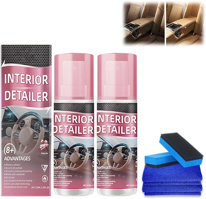 2026 Upgrade Interior Detailer Spray - All Purpose Car Interior Cleaner for Leather, Dash & Plastic, Polishing Cleaner Car Interior Spray with Protective Shield & Fresh Scent (2 Pack)