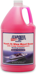 Marine Seapower Wash-N-Wax Boat Soap - Highly Concentrated Carnauba Wax - Ceramic Formulation - Delivers a Deep Clean & Glossy Protected Finish - pH Neutral Formula - Cherry Scent, 1 Gallon (128 oz)
