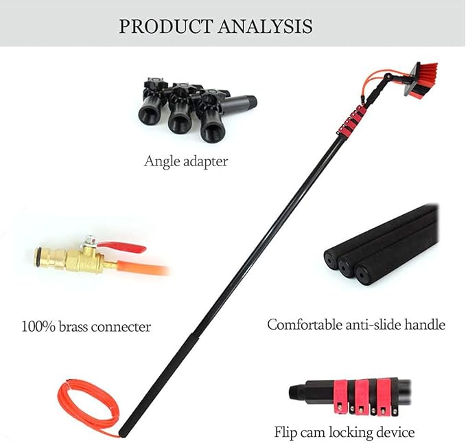 Water Fed Telescopic Window Cleaning Pole 3.6M-11M with Brush - Extension Rod for Efficient Cleaning of Solar Panels, Trucks & Windows - Durable & Adjustable