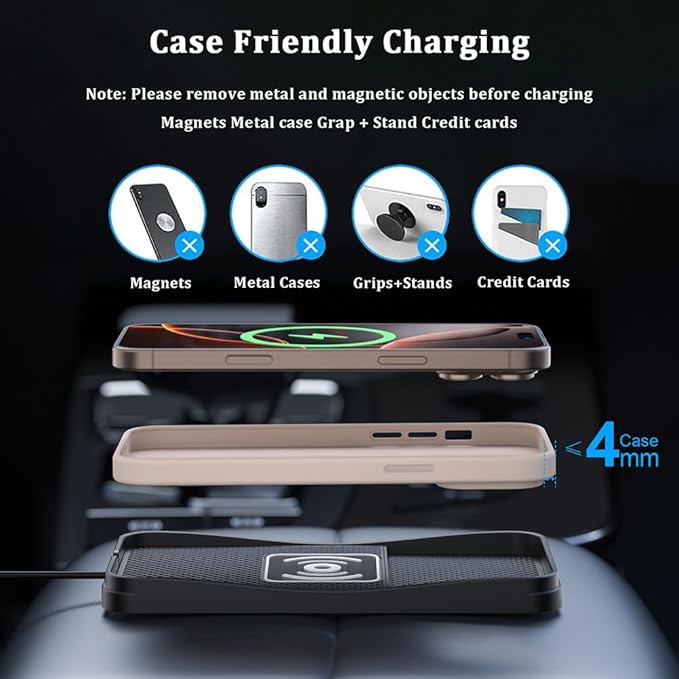 Car Wireless Charger Pad for Nissan Z 2023-2026, Type-C/USB 20W Fast Wireless Car Charger Pad Non-Slip Cordless Charging Mat,A-30cm Cable Type-C Plug