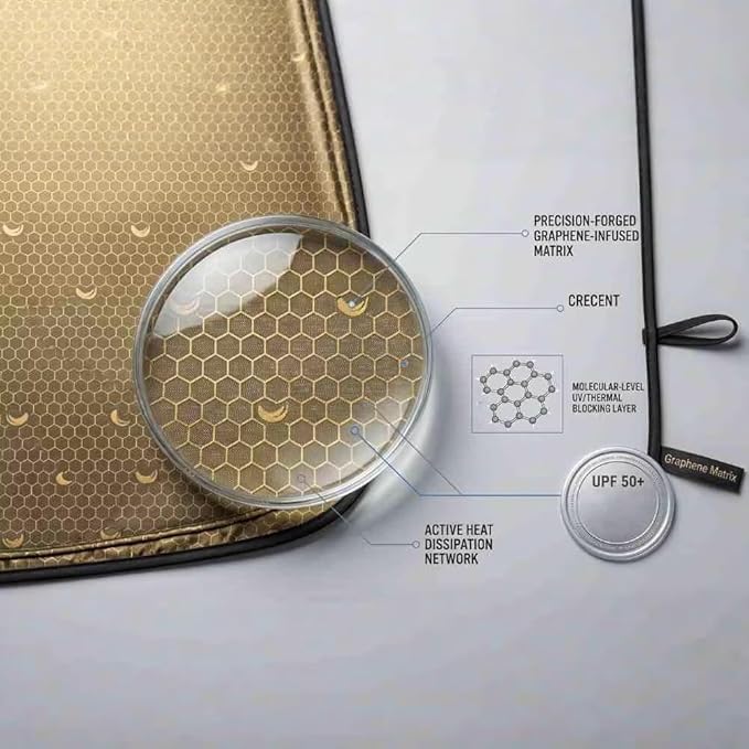 Graphene Car Sun Shade for Spyker C12 Zagato 2008, Blocks UV Rays, Actively Dissipates Heat, Odorless and Easy to Fold Grey_L