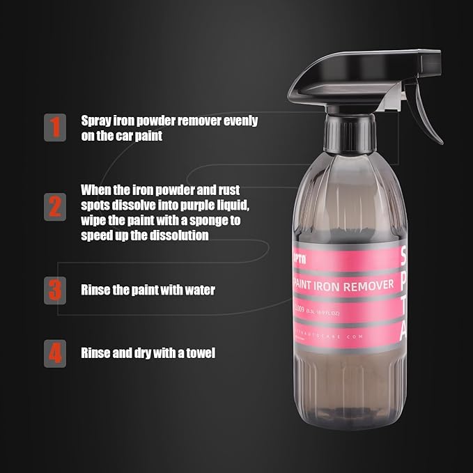 SPTA Paint Iron Remover,16oz Iron Out Fallout & Stop Rust Remover Spray for Car Detailing Removes Iron Particles in Auto Paint,Wheels,Motorcycle,RV & Boat -Use Before Clay Bar,Wax or Car Wash -CL009