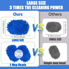 62" Car Wash Brush Mop Kit with Long Handle, 2 in 1 Chenille Microfiber Sponge Mitt Cleaning Detailing Duster for Washing Cars Truck SUV RV Caravans and Household(2 x Mop Head) (Blue)