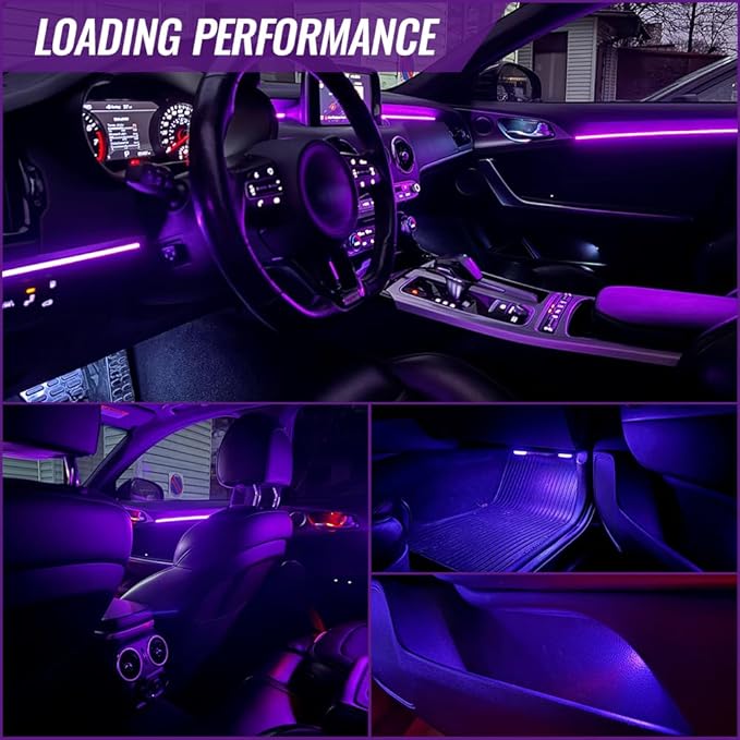 Ambient Lighting Car Led Lights Interior,43.3’’ USB Powered Acrylic Neon Flexible Strip Fiber Optic LED Ambient Lighting Kits with Remote APP, RGB Music Lights Sync for Inside car Dashboard