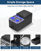 Center Console Organizer, Bench Seat Center Console with Fast Phone Charging & Cup Holders, Automotive Center Storage Box Upgraded 7-Color Adjustable LED Lighting for Car Minivan Van Truck