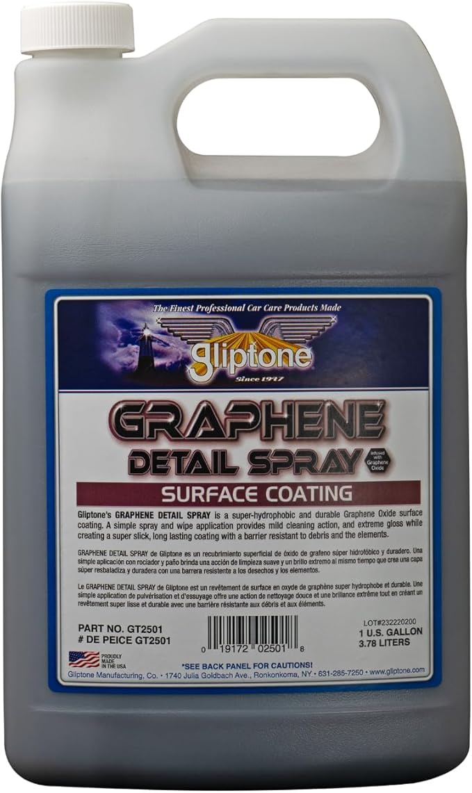 Gliptone Graphene Detail Spray, Super-Hydrophobic Graphene Oxide Coating, Extreme Gloss & Slick Finish, Durable Paint Protection, Spray & Wipe Application, Maintains Waxed or Coated Surfaces, 1 Gallon