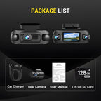 4K 4 Channel Dash Cam Front and Rear with Cabin, 4K+1080P+1080P Dash Camera for Cars, Free 128GB Card Included, Dash Cam with Night Vision, WiFi, GPS, APP Control, Parking Monitor, Loop Recording