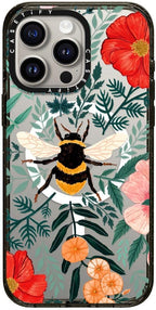 CASETiFY Impact iPhone 15 Pro Max Case [4X Military Grade Drop Tested / 8.2ft Drop Protection/Compatible with Magsafe] - Bee in The Flowers - Clear Black
