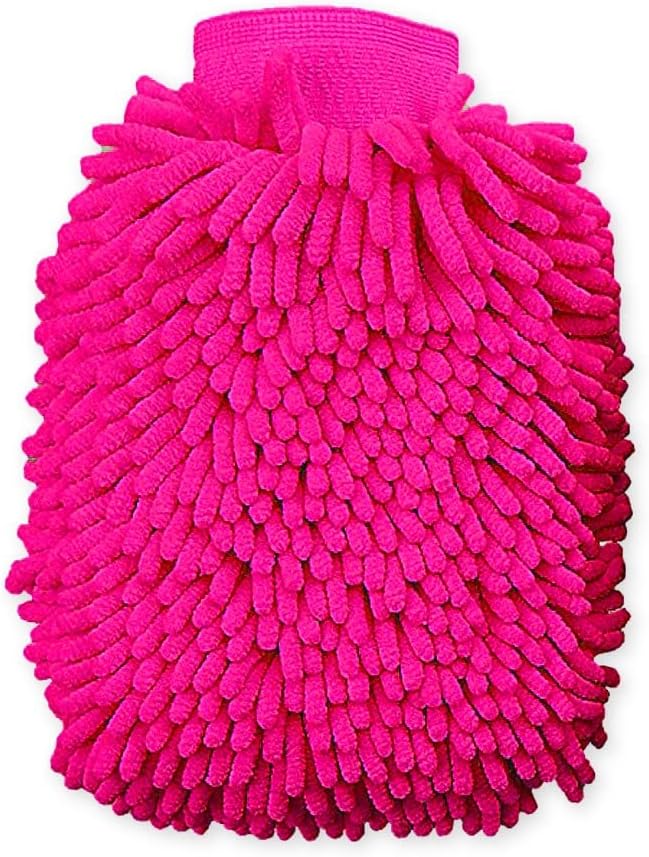 House Cleaning and Car Wash Mitts, Home Dusting Microfiber Gloves, Washing Clean Polish Faster (2-Pack, Pink)
