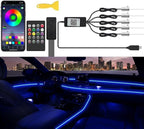 Car LED Interior Strip Lights, TEKSHINNY RGB Car Interior LED Light Wireless APP Button Remote Control, 5 in 1 Fiber Optic Ambient Lighting Kit with 236 Inches, EL Wire Lights for Car Inside