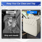 ZIMISI Car Back Seat Organizer, Waterproof Leather Automotive Backseat Hanging Bag with Cup Holders, Large Capacity Car Trash Can, Vehicle Travel Accessories for Most Vehicles (2PCS/Beige)