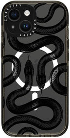 CASETiFY Impact iPhone 15 Case [4X Military Grade Drop Tested / 8.2ft Drop Protection/Compatible with Magsafe] - Animal Prints - Black Kingsnake - Clear Black