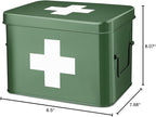 Flexzion Medicine Box, Home Pharmacy Box, 33 x 21 x 19 cm, Metal Medication Storage for Emergency, First Aid Cabinet, with Side Handles, Removable Tray & 5 Compartments, Green