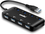 USB 3.0 Hub 4-Port with Individual Switches, Ultra-Slim High-Speed Data Expander, 5Gbps USB Splitter for Laptop, PC, Keyboard, Mouse, Flash Drive – LED Indicators, Plug & Play