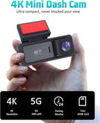 4K Dash Cam, 4K+2K Dash Cam Front and Rear W/ 5GHz WiFi & APP Control 64GB Included, 3.2" IPS Screen Car Dash Cam W/ 24H Parking Monitor, G-Sensor Night Vision, Loop Recording