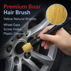 9PCS Pro Wheel & Tire Cleaning Kit - Flat Replaceable-Head Brush, Pocket Dual-Material Pads, Dual-Bristle Brushes, Boar Hair Detail Brush & Towel | Scratch-Free for All Vehicles