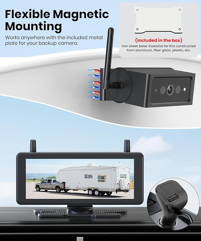 AUTO VOX Wireless Backup Camera Magnetic:Portable No Wiring 1 Min Install Trailer Hitch Camera,2-Channel HD 1080P Car Monitor & IR Night Vision Back Up Camera Systems for Truck,RV (7.2 inch)
