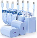 Essri Type C Charger Fast Charging for Samsung Galaxy S25/S24/S23/S22/Note 20,4Pack 25W Super USB C Fast Charger Block with (6ft+10ft) x2 Cables for iPhone 15/16 Pro Max/Plus, Android Phones-Blue