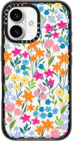 CASETiFY Impact Case for iPhone 16 [Slim / 8.2 ft. 4X Military Grade Drop Protection/Compatible with Magsafe] - Bright Spring Flowers - Clear Black