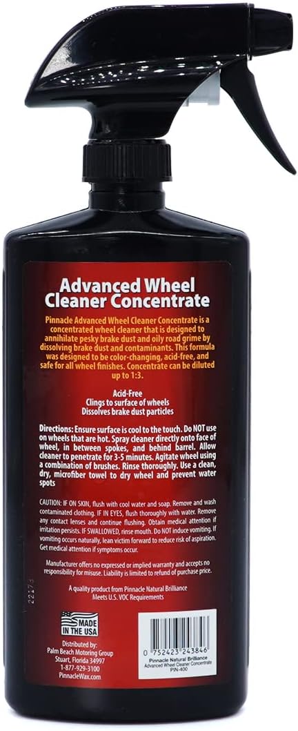 Pinnacle Advanced Wheel Cleaner | Color-Changing Deep-Cleaning Formula | Safe for All Wheel Finishes | Concentrated & Chemical-Free | 16 oz | PIN-400-N