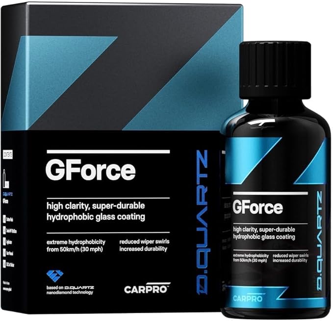 CARPRO DQUARTZ GForce Glass Coating - Windshield & Window Rain Repellent Glass Treatment Sealant Ceramic Coating for Crystal-Clear Vision - Super Durable Hydrophobic Slickness - (10mL w/Eraser)