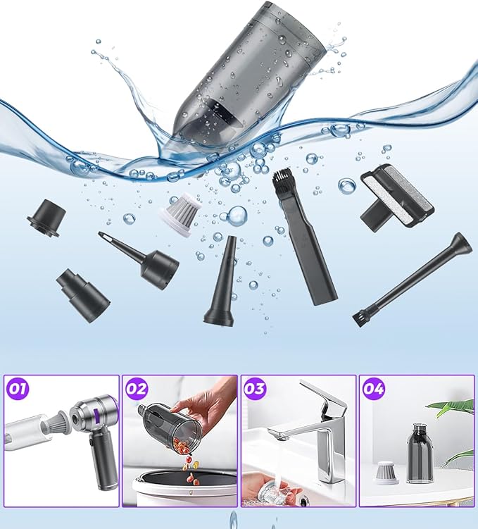 Tiiyee Car Vacuum Portable Cordless, Handheld Car Vacuum 16000PA High Power 4 in 1 with Dust Collection Filter Multi Nozzles Brushless Motor Type-C Charge for Home Office Keyboards Pet Hair