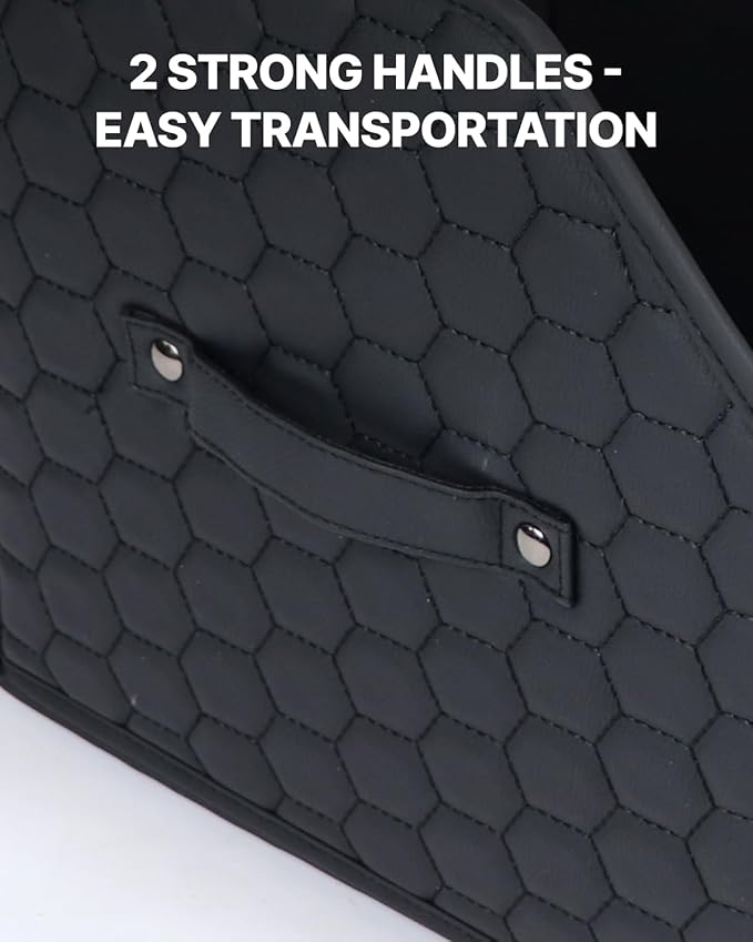 Owleys Car Storage Organizer Bundle - Two Foldable Crates For Groceries, Gear & Trips - Durable SUV And Truck Storage Set - Thoughtful Birthday Gifts For Drivers (Black 17+21)