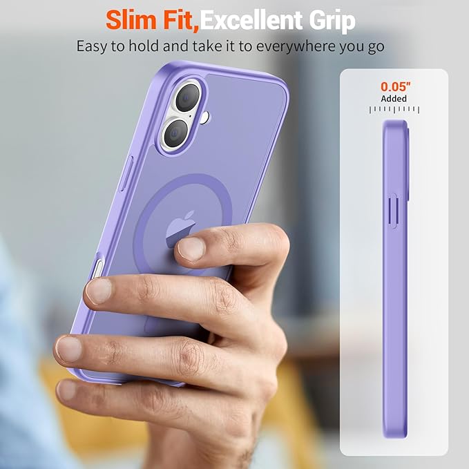 SUPFINE Magnetic for iPhone 16 Case (Compatible with MagSafe) (Military Grade Drop Protection) Slim Translucent Matte Shockproof with Anti-Fingerprint Phone Case,Purple
