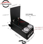 Sporacingrts Center Console Armrest Organizer with LED Light, USB Port, Cup Holders, Armrest, Padded Top Lid - Ideal for Business Upgrade Center Console Organizerand