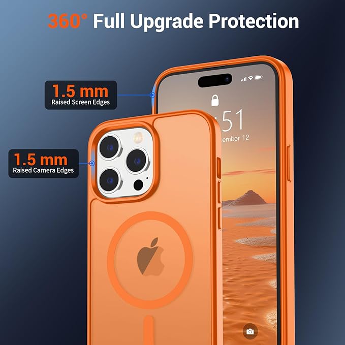 SUPFINE Magnetic for iPhone 14 Pro Max Case with Screen Protector (Compatible with MagSafe) (Military Grade Drop Protection) Translucent Matte Shockproof Phone Cover,Starry Orange