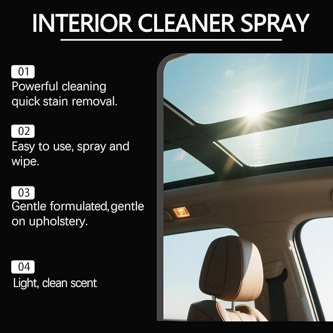 Multipurpose Interior Car Cleaner, Car Cleaning Kit, Upholstery Cleaner for Leather, Vinyl, Dashboard, Removes Dirt, Grease and Stains, Restores Gloss, Refreshed Scent (2Pcs)