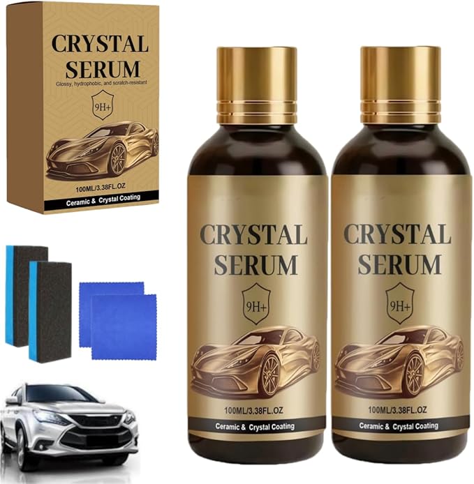 Ceramic Car Coating Kit - 2026 Crystal Serum Ceramic Coating, 9H+ Hardness Professional Ceramic Coating for Car, Long-Lasting Shine & Easy Maintenance (2 Pcs)