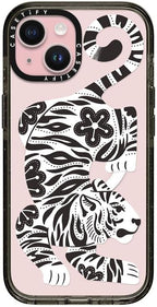 CASETiFY Impact iPhone 15 Case [Slim/Compatible with Magsafe / 8.2 ft. 4X Military Grade Drop Protection] - Silver Tiger - Clear Black