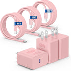 45W iPhone 17 16 15 Pro Max Charger Fast Charging 6FT/10 FT/10FT, Super Fast USB C Charger Block with Extra Long Type C Charging Cable,PD Quick Adapter 3.0 for iPhone 17 air/16e 15Pro/16 15 Plus-Pink