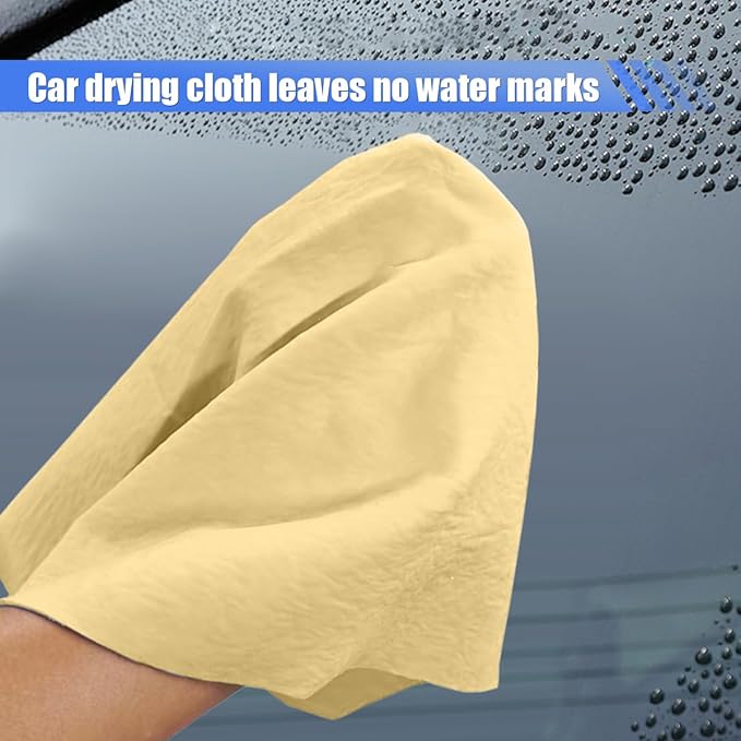 Craedli 2PCS Strong Absorbent Shammy Cloth for Car Drying, 23.93'' x 16.73'' Reusable Automotive Synthetic Chamois Towel, Soft Non-Scratch Vehicle Cleaning Towels for Car, Pets, Bathroom (Yellow&Blue)