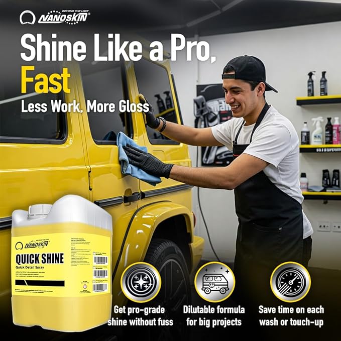 Nanoskin QUICK SHINE Quick Detail Spray 55 Gallons - Waterless Detailer Spray for Car Detailing | Deep Gloss Car Wax Booster & Clay Lubricant | Removes Dust, Smudges, Fingerprints & Other Contaminants