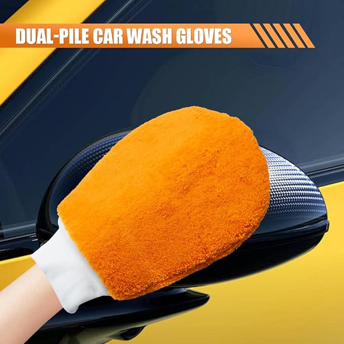 Craedli 9PCS Car Wash Detailing Tool Kit, Car Wash Mitt, Microfiber Cloths, Cleaning Sponge, Wheel Brush, Wax Applicator Pad, Universal Auto Interior & Exterior Cleaning Supplies (Orange)